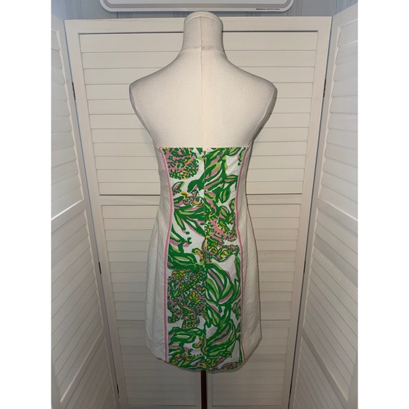 Lilly Pulitzer Angela Dress Resort White Seeing Pink Elephants Strapless Size 6 - Picture 5 of 8